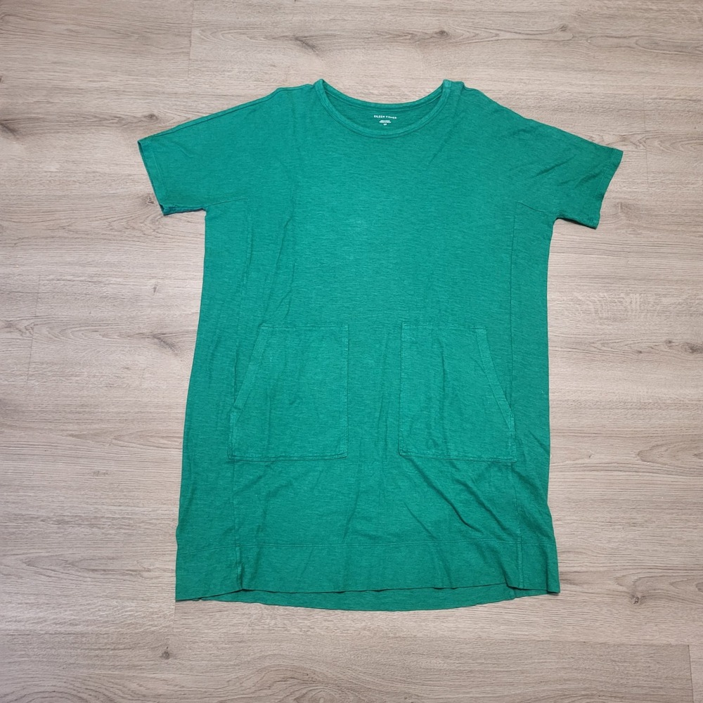 Eileen Fisher‎ Green Hemp Organic Cotton Short Sleeve Pocket T-Shirt Dress Small